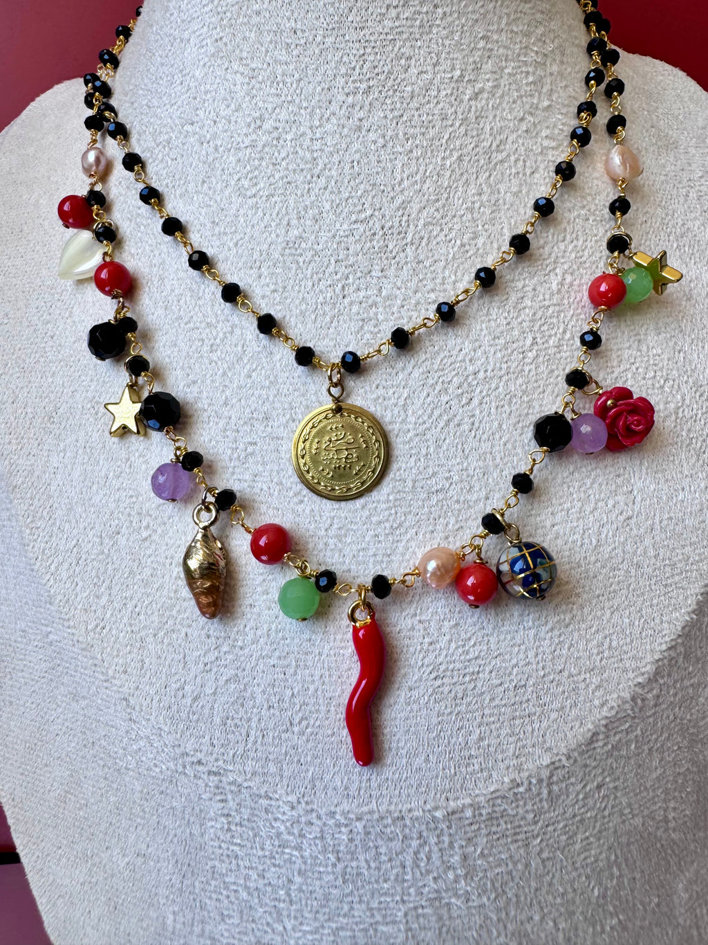 Collana doppio filo con cornetto