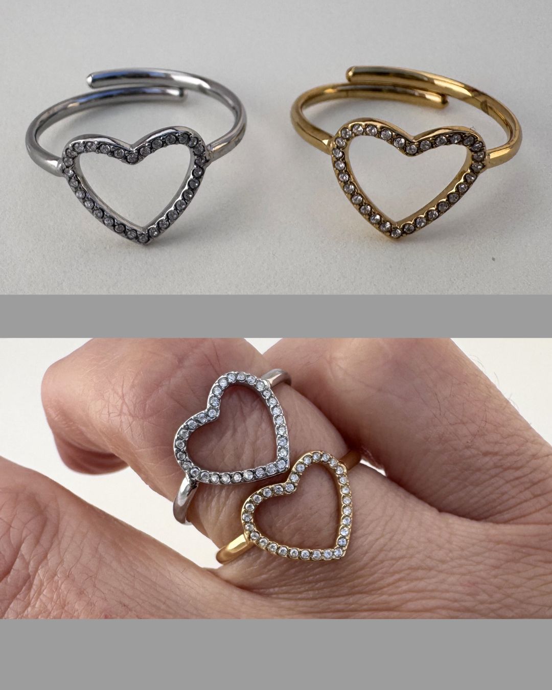 Anello cuoricino strass