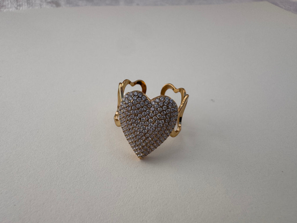 Anello cuore grande strass