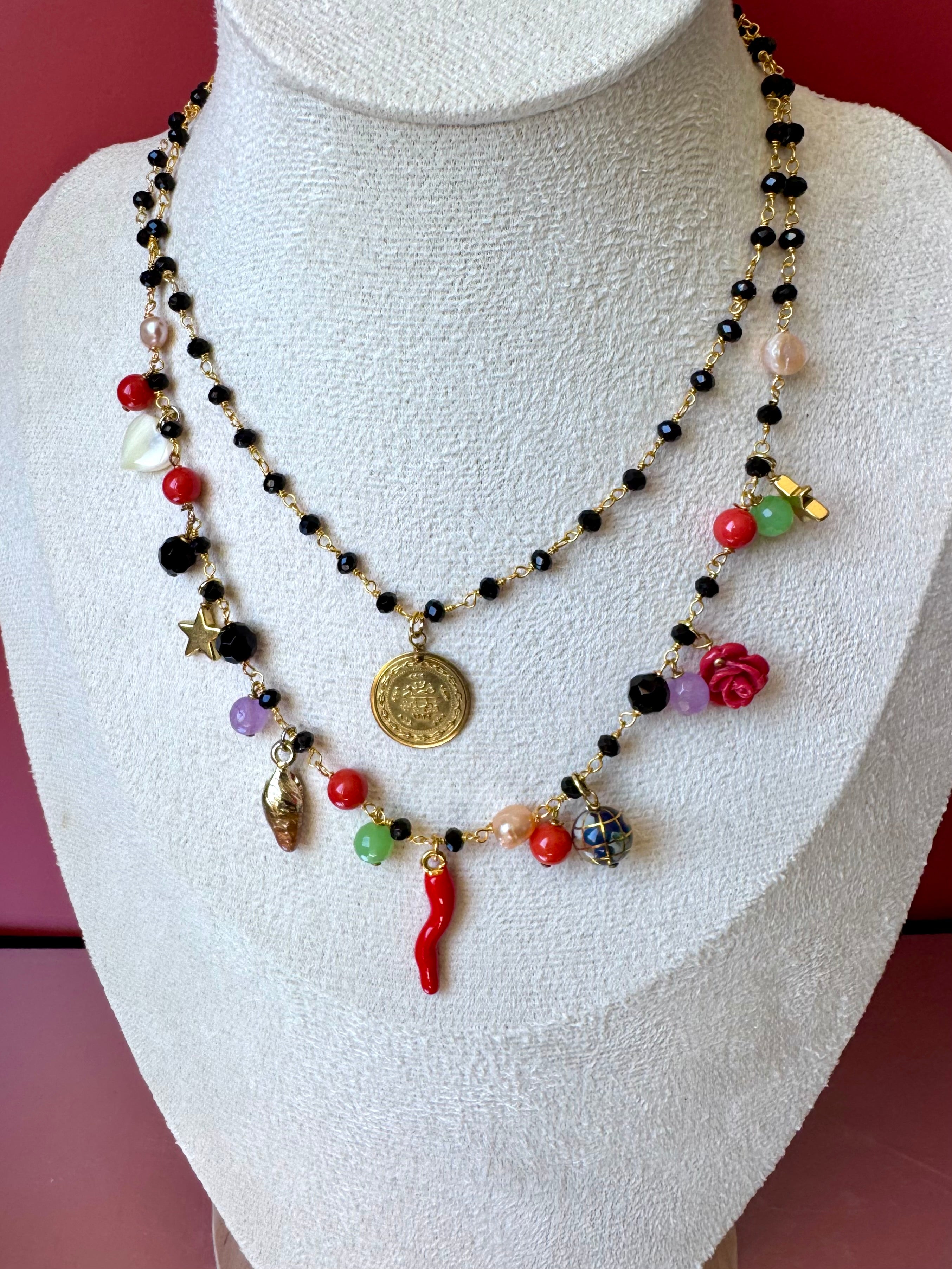 Collana doppio filo con cornetto