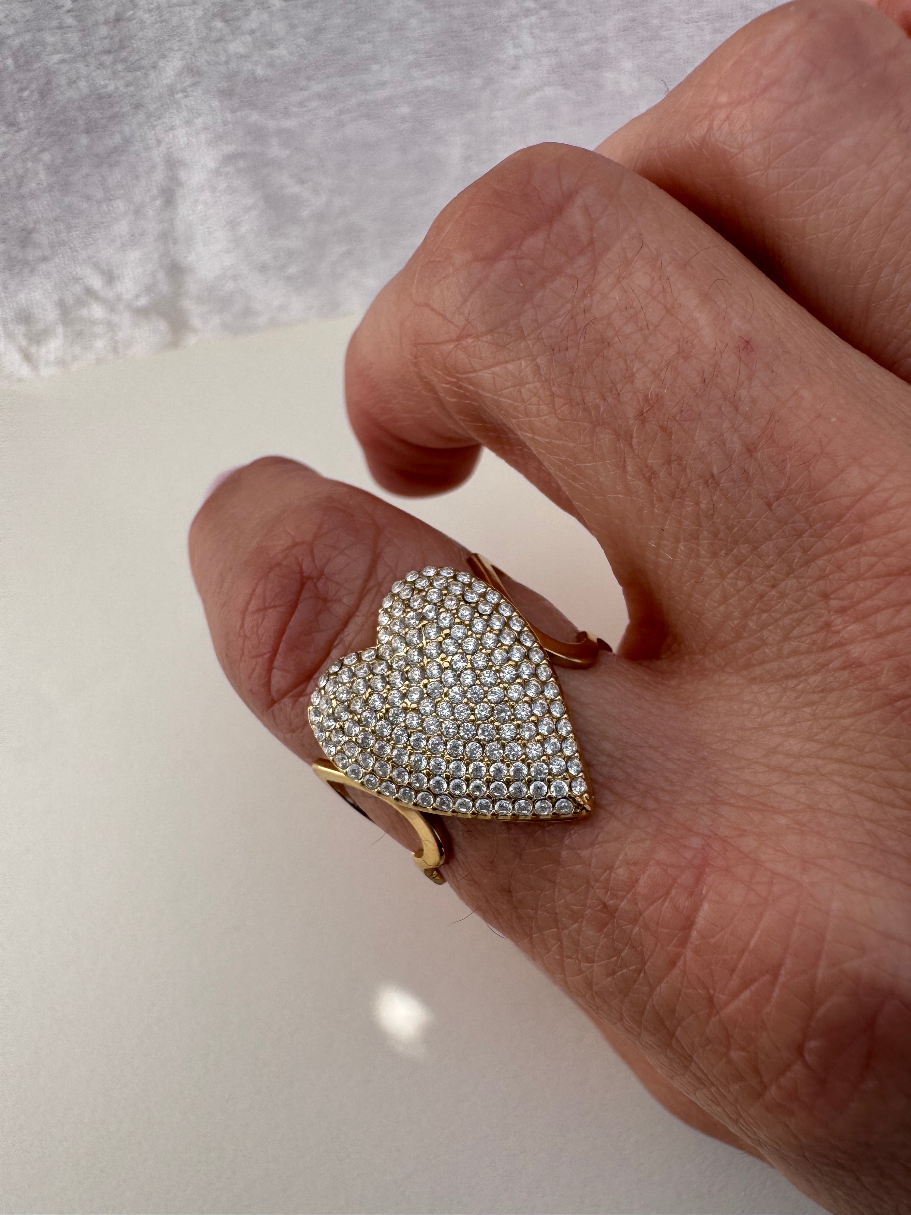 Anello cuore grande strass