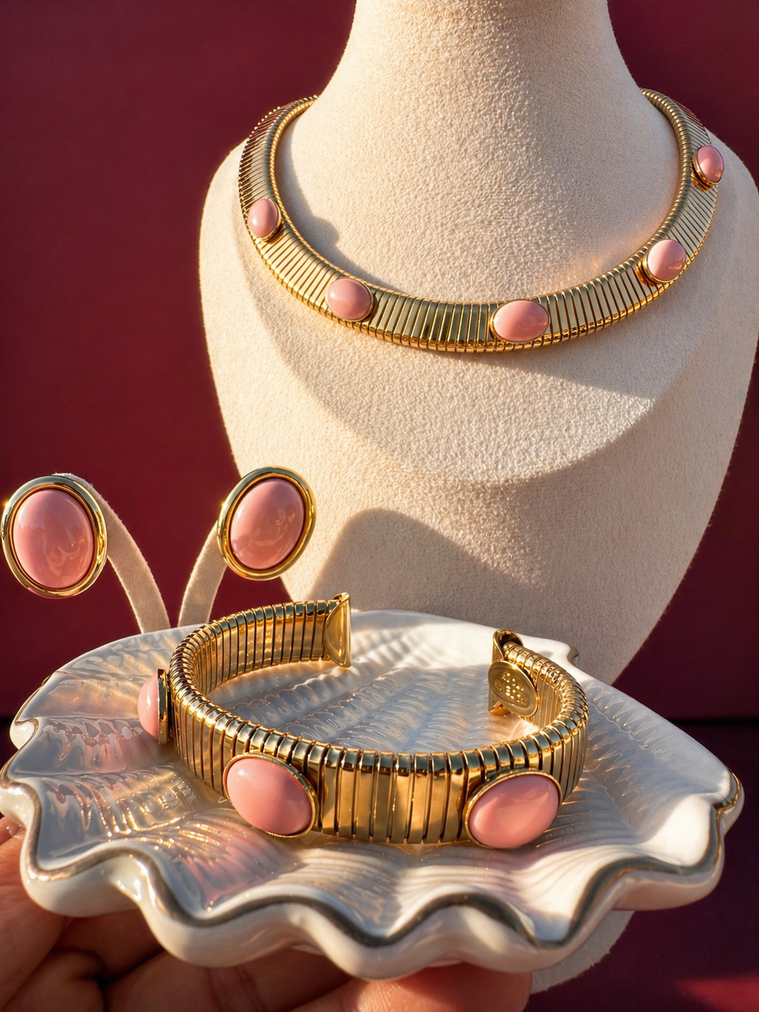 Bracciale luce meditteranea in pasta di corallo rosa